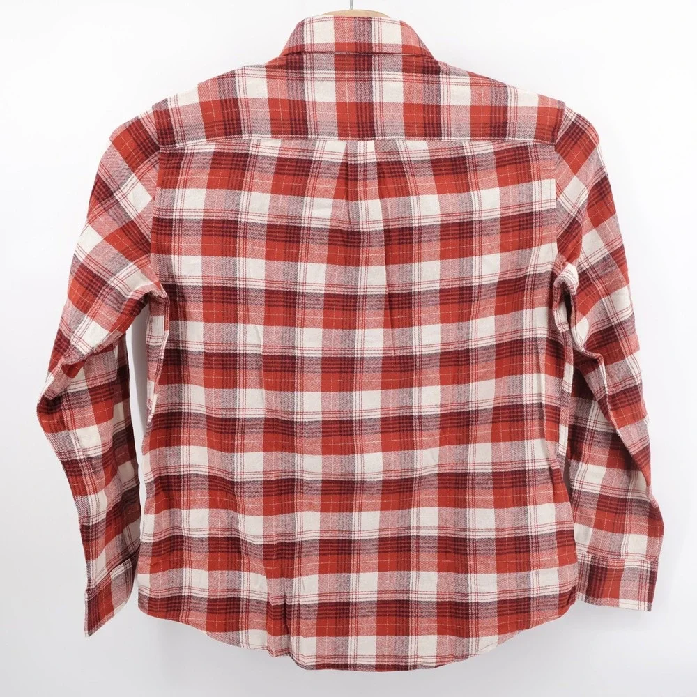 NEW Lands' End Plaid Flannel Button Down Shirt Orange Long Sleeve Mens Large